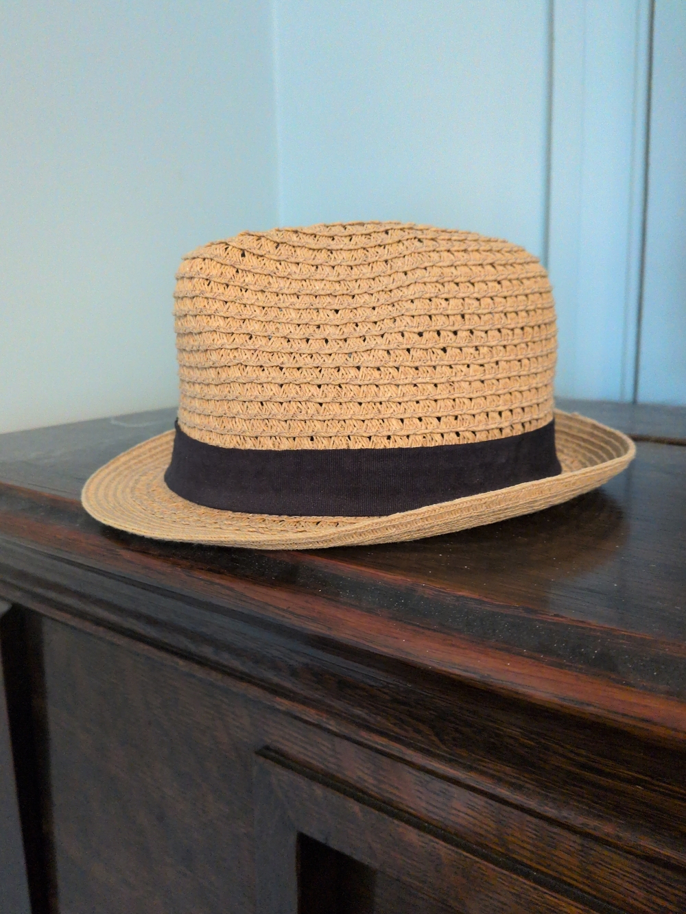 Woven Straw Fedora with Black Band